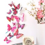 3D double butterflies with magnet, house or event decorations, set of 12 pieces, rose red color, A13